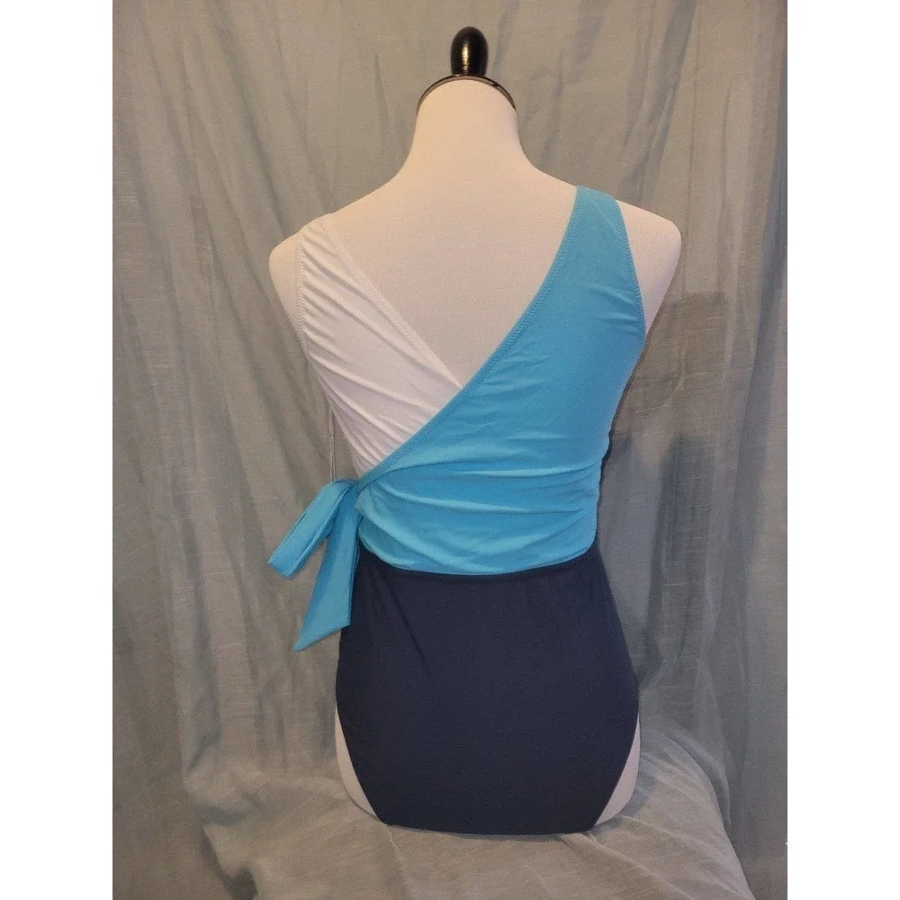 NWT Blue And White Tie One Piece Swimsuit small